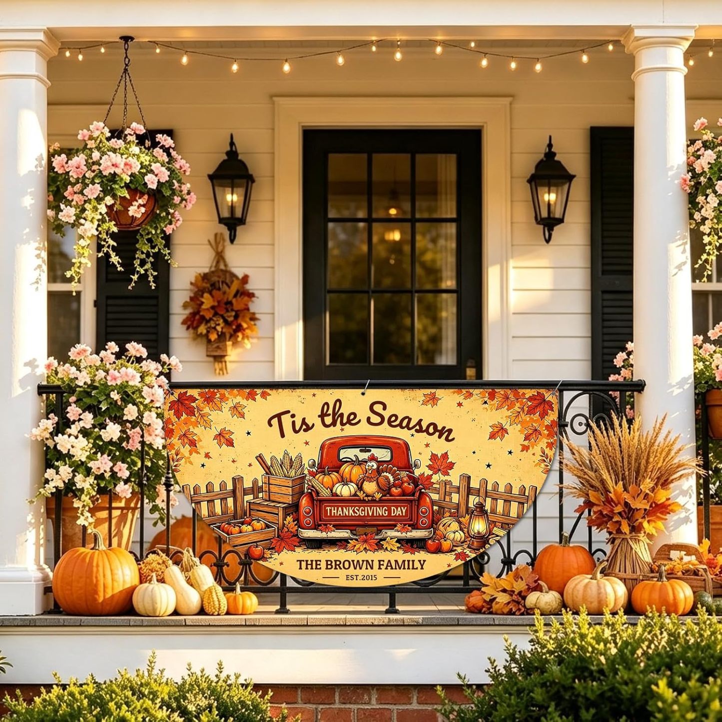 Custom Happy Fall Banner Personalized Thanksgiving Bunting Party Backdrop for Indoor & Outdoor
