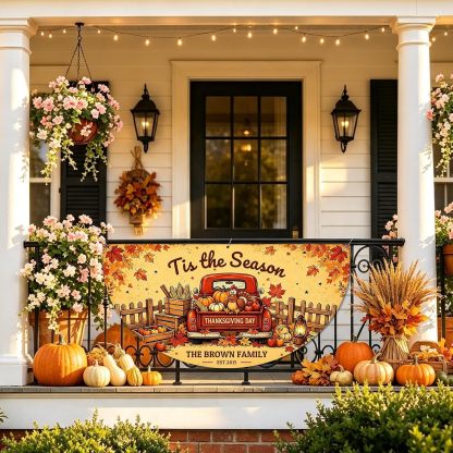 Custom Happy Fall Banner Personalized Thanksgiving Bunting Party Backdrop for Indoor & Outdoor