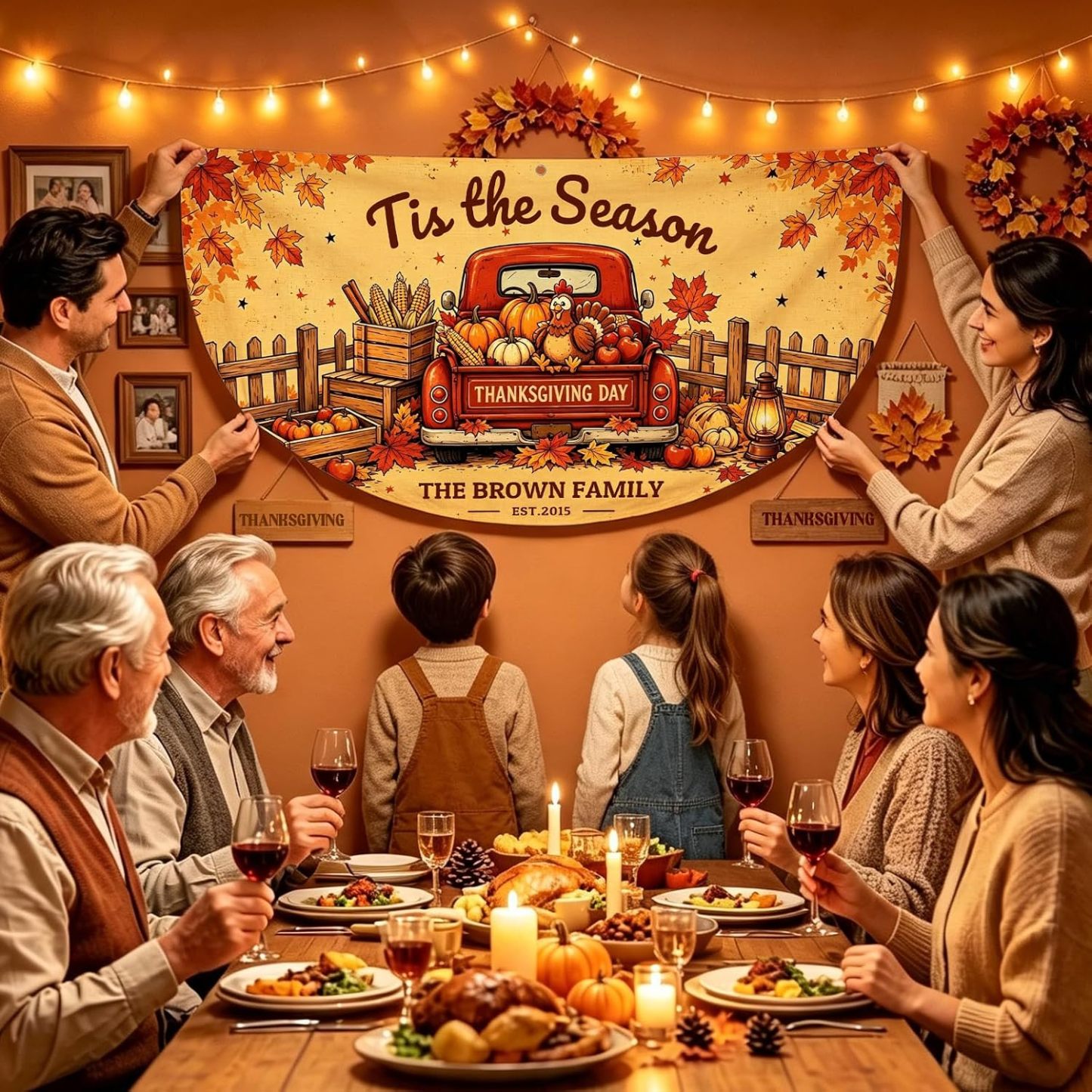 Custom Happy Fall Banner Personalized Thanksgiving Bunting Party Backdrop for Indoor & Outdoor