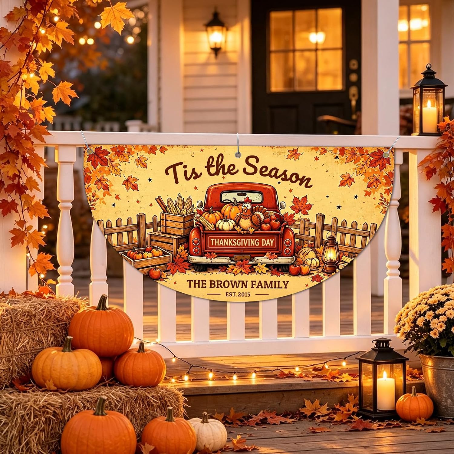 Custom Happy Fall Banner Personalized Thanksgiving Bunting Party Backdrop for Indoor & Outdoor