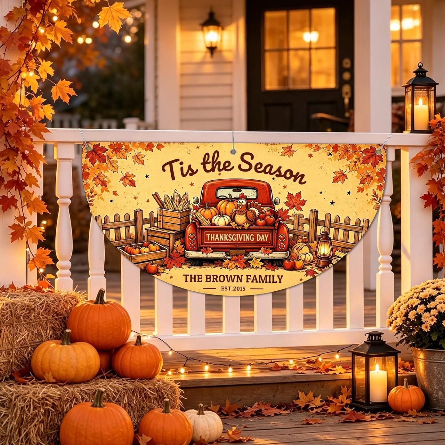 Custom Happy Fall Banner Personalized Thanksgiving Bunting Party Backdrop for Indoor & Outdoor