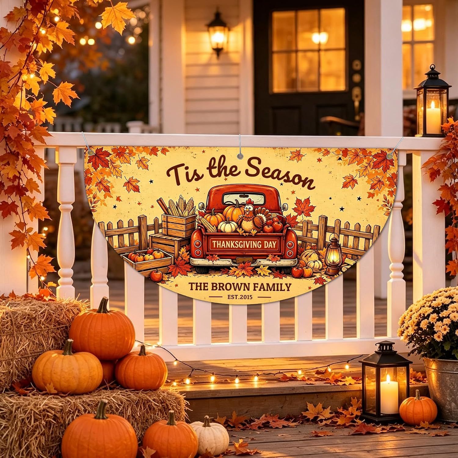 Custom Happy Fall Banner Personalized Thanksgiving Bunting Party Backdrop for Indoor & Outdoor