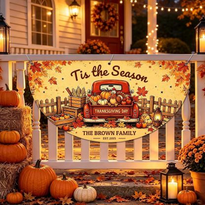 Custom Happy Fall Banner Personalized Thanksgiving Bunting Party Backdrop for Indoor & Outdoor