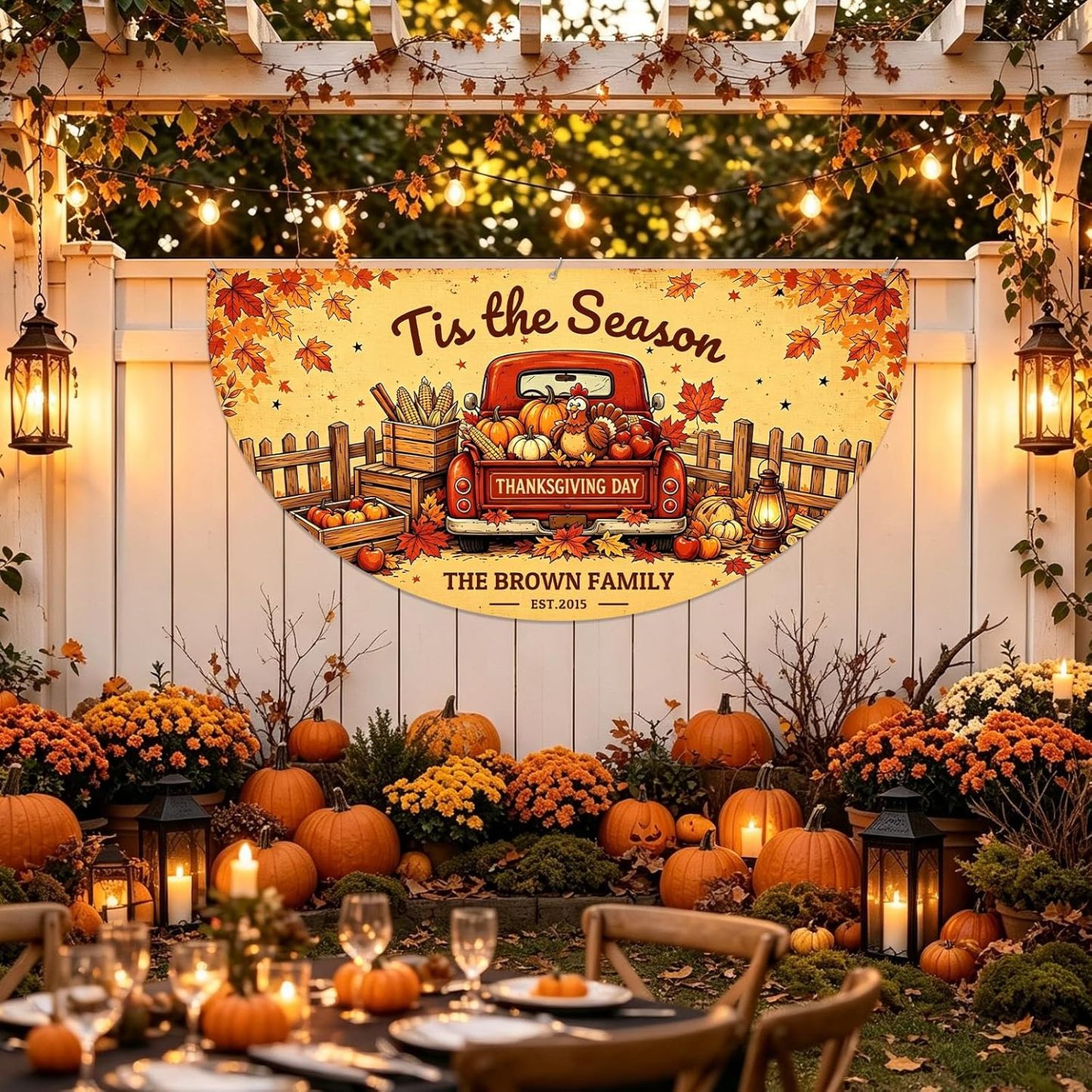 Custom Happy Fall Banner Personalized Thanksgiving Bunting Party Backdrop for Indoor & Outdoor
