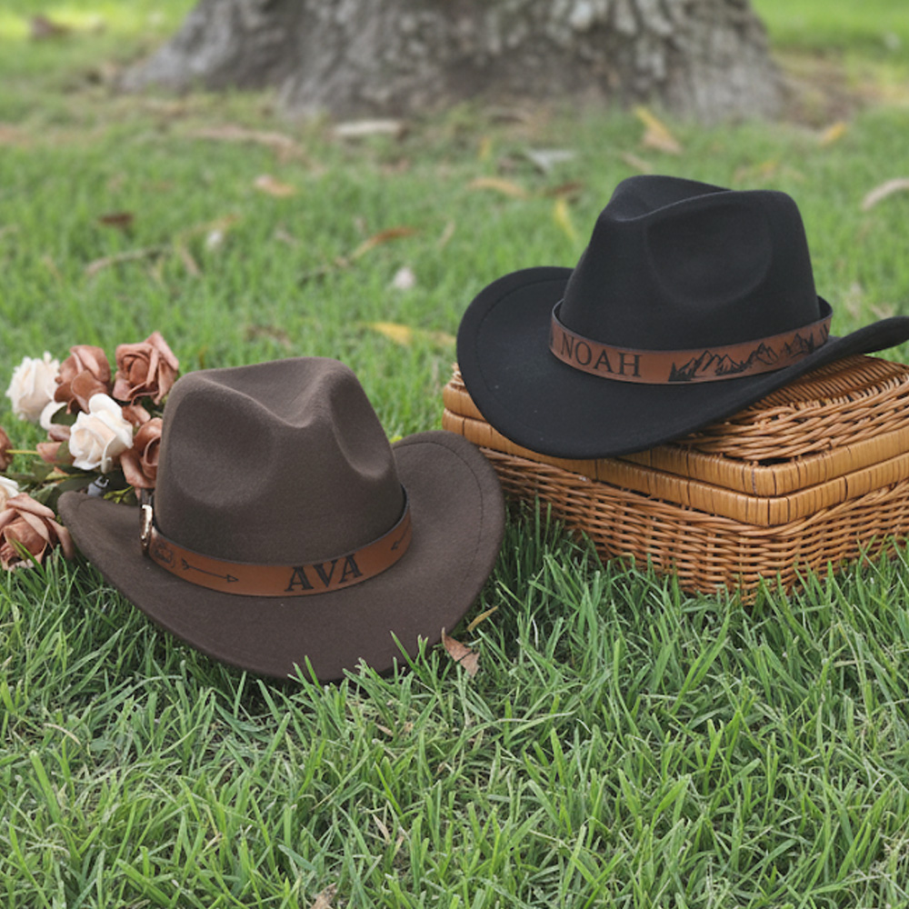 Personalized Cowboy Hat for Toddler Boys Girls, Western Hat for Kids Men Women, Custom Leather Patch Baby Cowgirl Hat