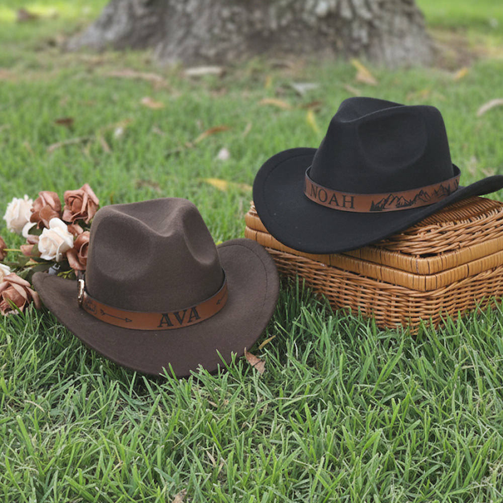 Personalized Cowboy Hat for Toddler Boys Girls, Western Hat for Kids Men Women, Custom Leather Patch Baby Cowgirl Hat