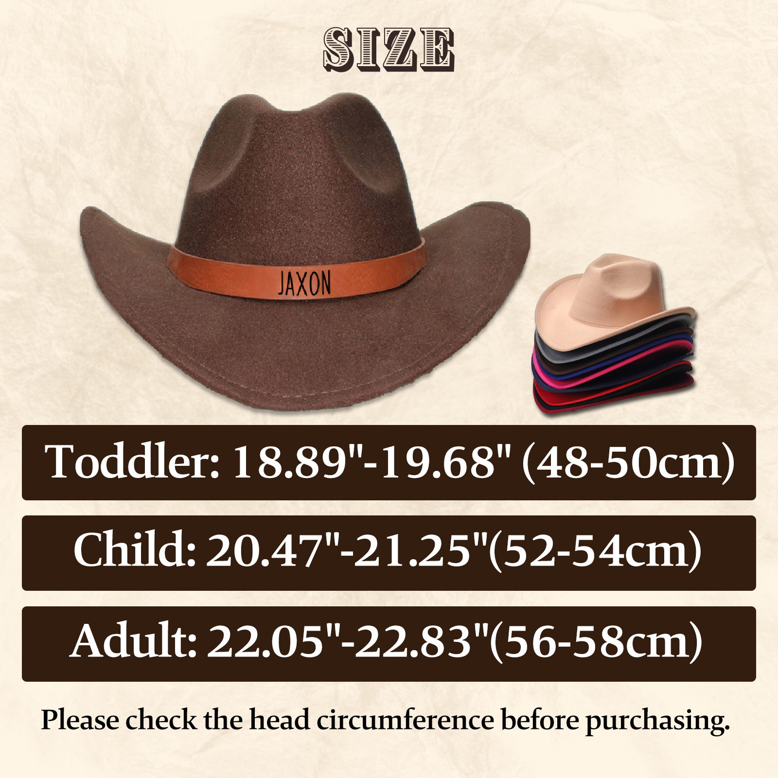 Personalized Boys Cowboy Hats for Kids Ages 2-8, Leather Hatband Camel Toddler Cowboy Hat, Western Cowgirl Hat for Girls