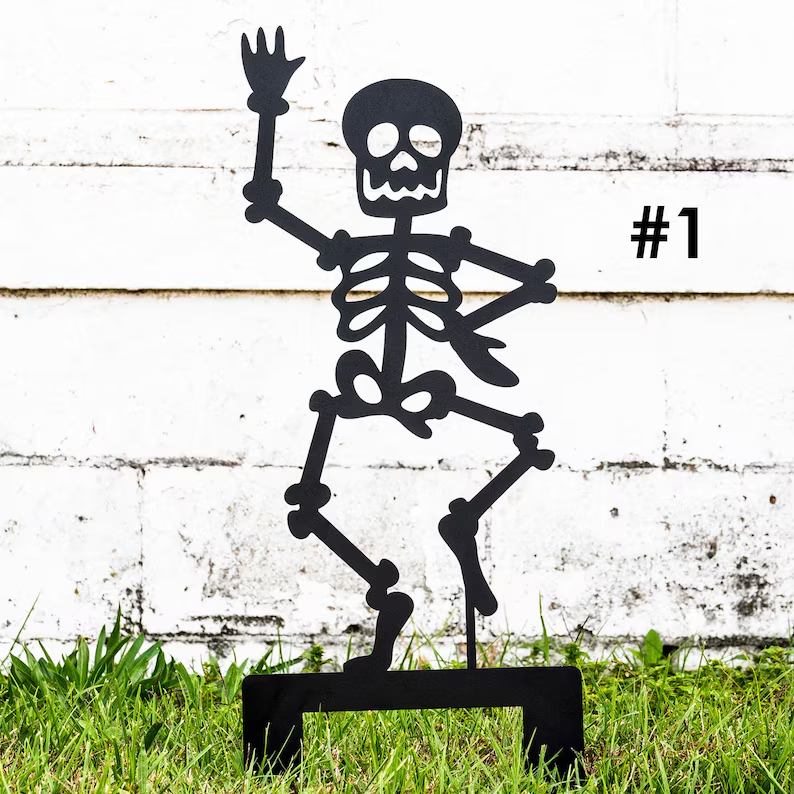 Outdoor Skeleton Halloween Decor, Halloween Outdoor Sign, Halloween Garden Signs, Metal Halloween Yard Stakes, Halloween Sign Skeleton Decor LakeshoreMetalDecor