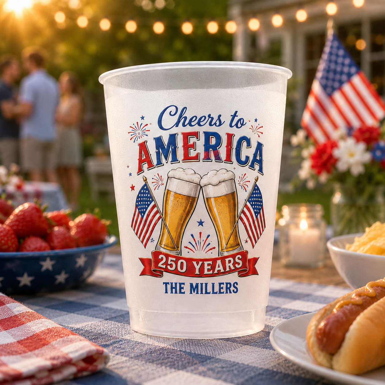 Custom Patriotic USA Party Cups, Personalized Stars and Stripes Frosted Cups for 4th of July Celebration