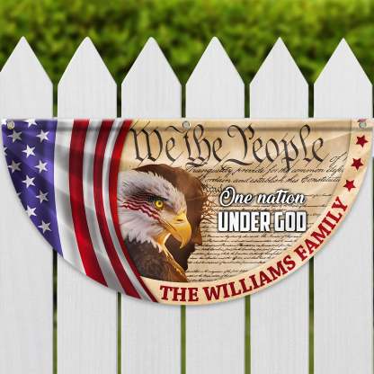 Personalized 250 Years of Freedom America Flag Personalized America 250th Anniversary Bunting Flag Personalized We The People, One Nation Under God, American Eagle Jesus Non-Pleated Fan Flag
