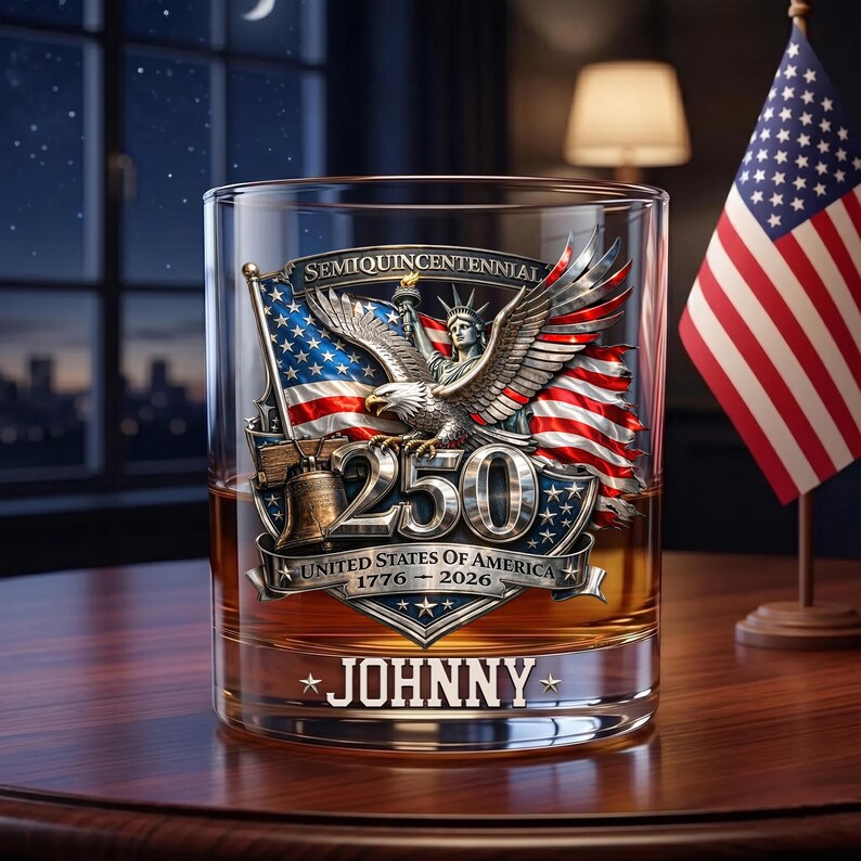 America 250th Anniversary Whiskey Glass: 1776 - 2026 Patriotic Eagle Barware, America's 250th Anniversary Gift for Dad Whiskey