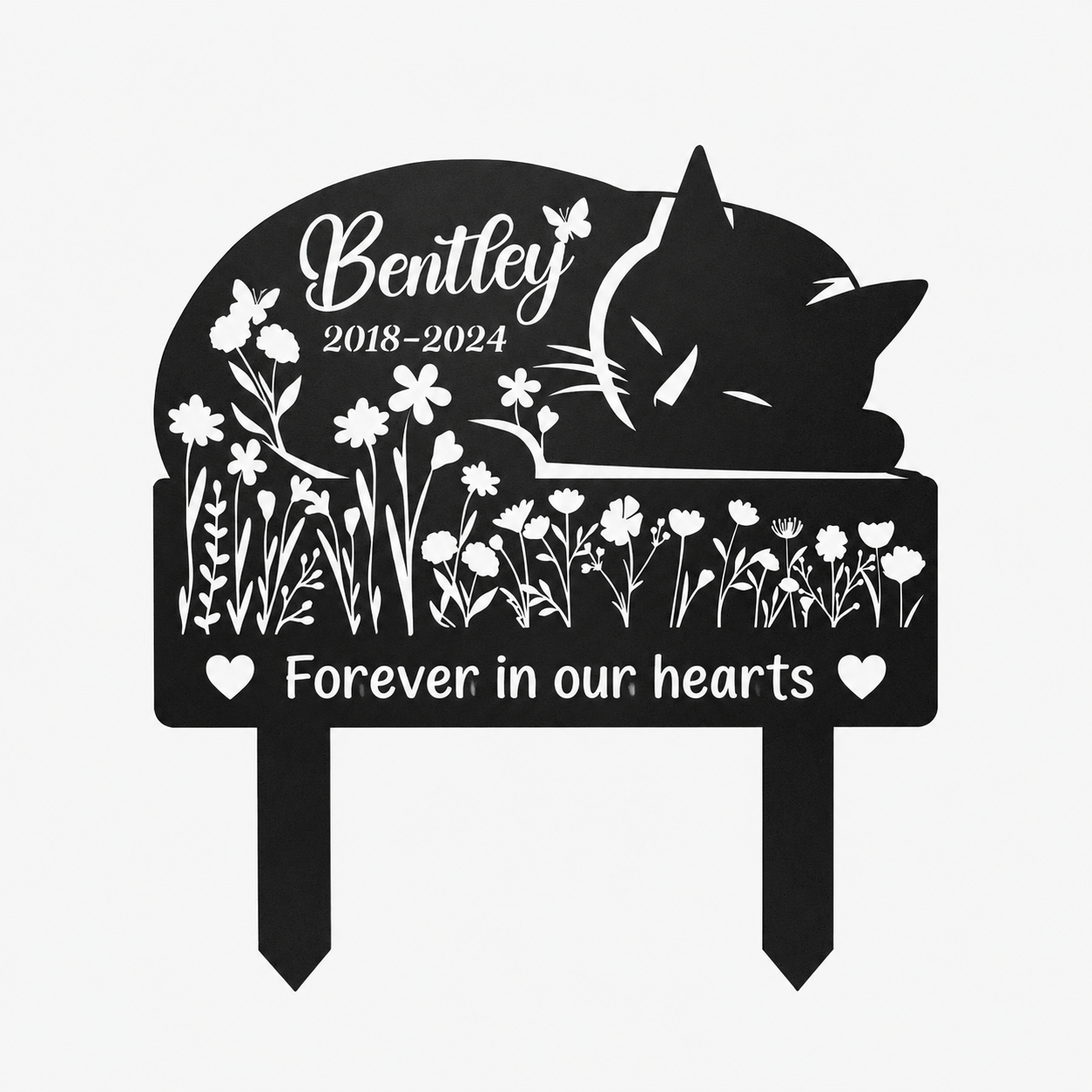 Sleeping Cat Grave Markers Outdoor, Weatherproof Metal Pet Headstone with Name & Date, Outdoor Grave Marker for Cats – Variety of Sizes & Finishes