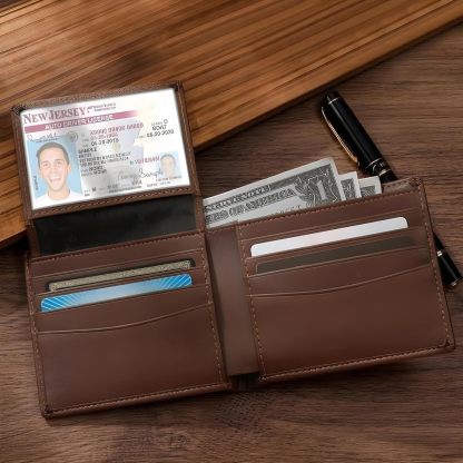 Custom Wallets for Men, Personalized Photo & Name Wallet for Men One Fist Bump Engraved Leather Wallet for Dad Husband Son BF Groomsmen Birthday Anniversary Christmas Father's Day Gifts