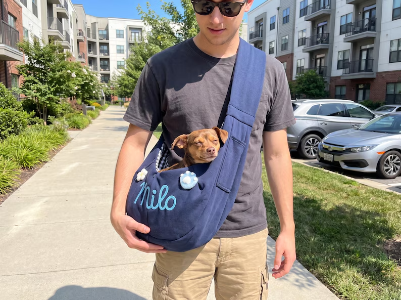 Personalized Pet Sling Carrier, Custom Name Dog Carrier Bag, Small Dog & Cat Shoulder Bag, Hands Free Puppy Travel Bag, Pet Lover Gift