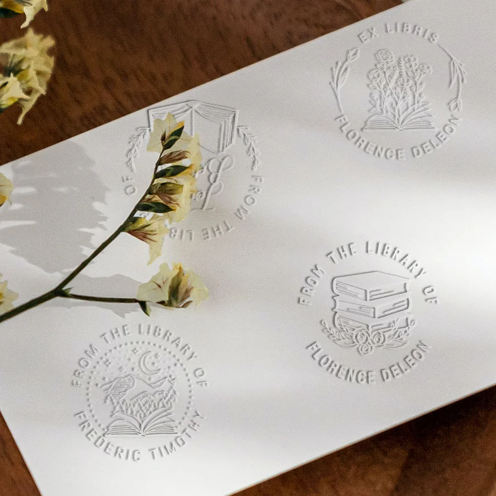 Custom Book Embosser, Personalized Embosser Stamp, Personal Library Embosser Create Unique Name Logo Design, Floral Book Stamp Seal for Wedding Business Envelope, Teacher Book Lover Gift