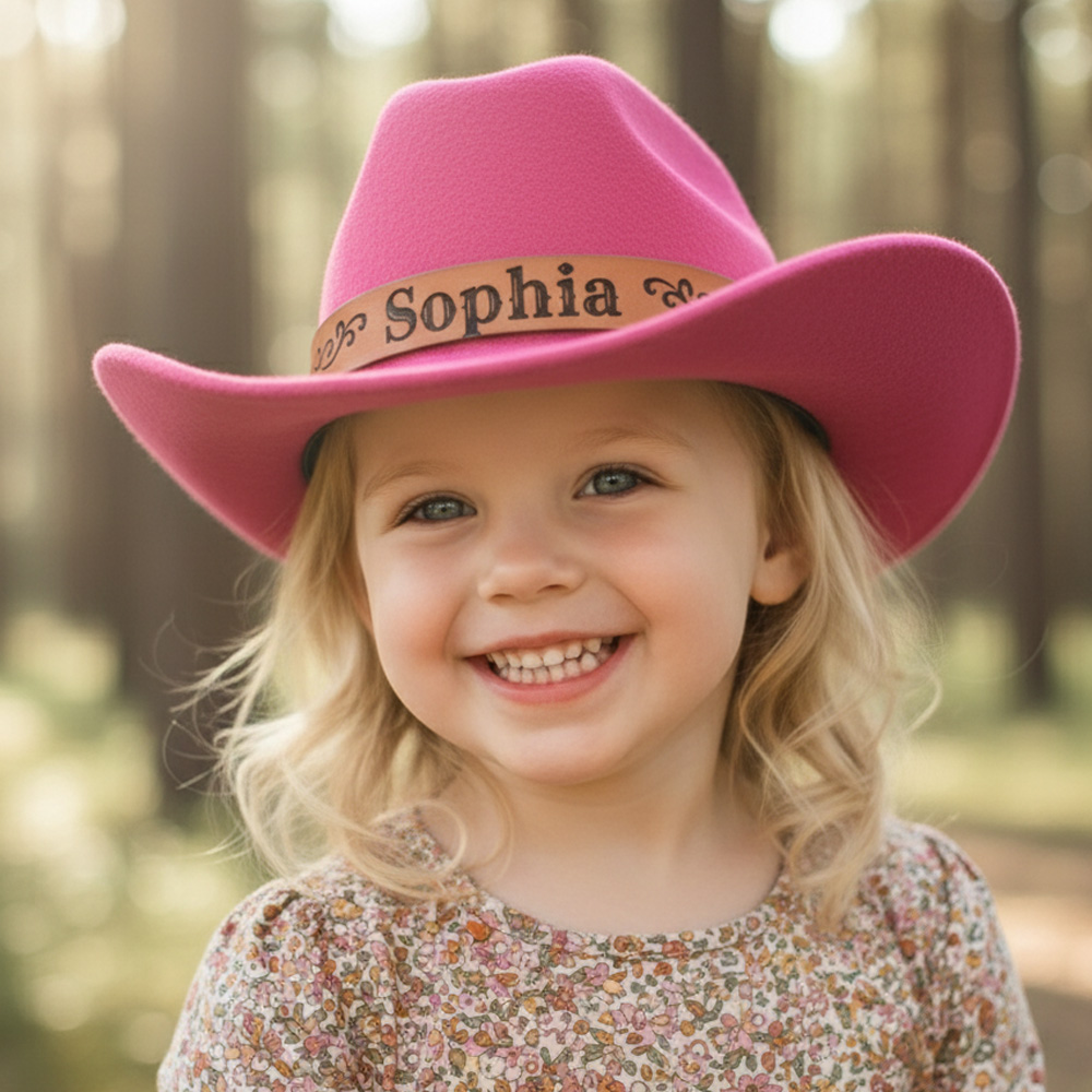 Personalized Cowboy Hat for Toddler Boys Girls, Western Hat for Kids Men Women, Custom Leather Patch Baby Cowgirl Hat
