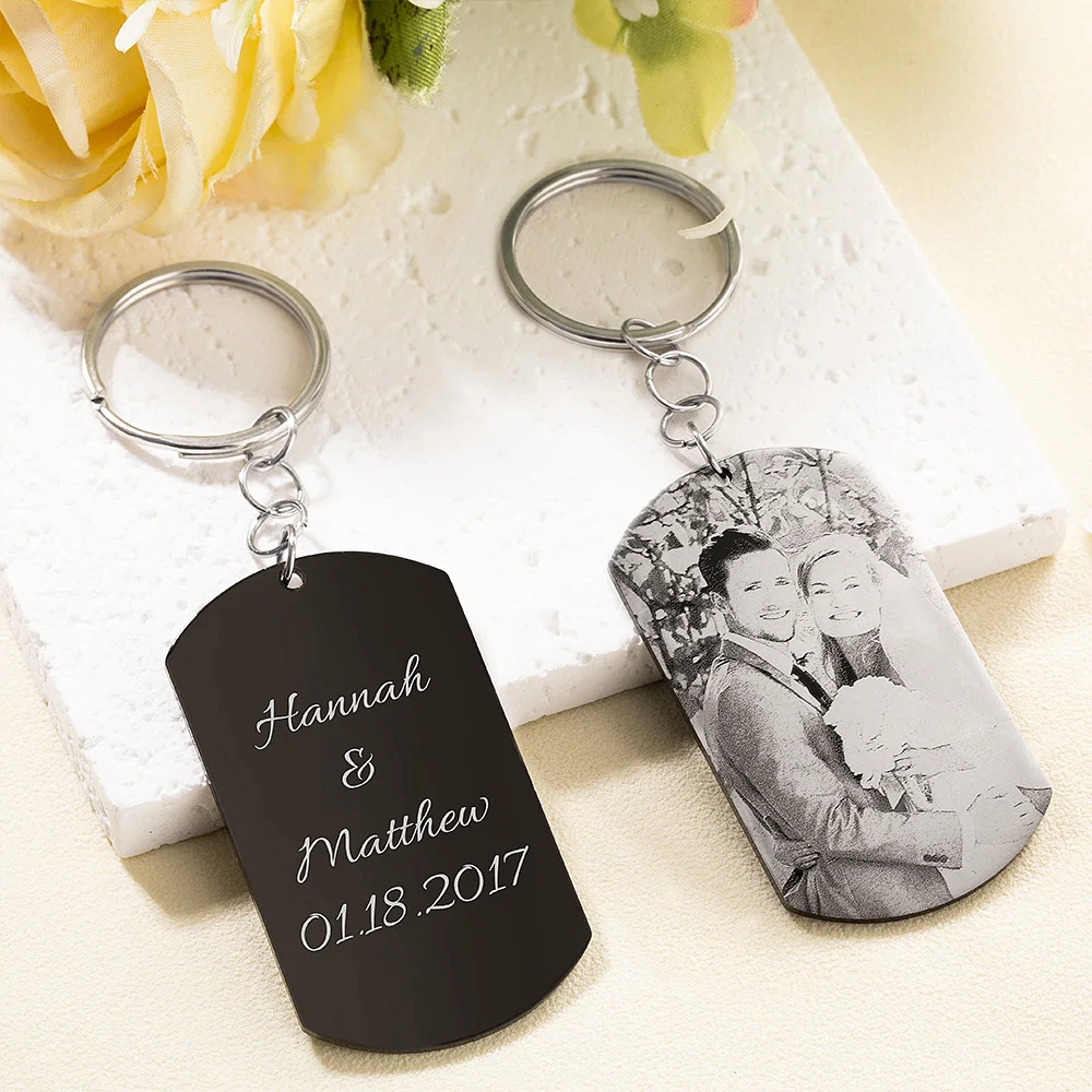 Men's Photo KeyChain Black Titanium Steel