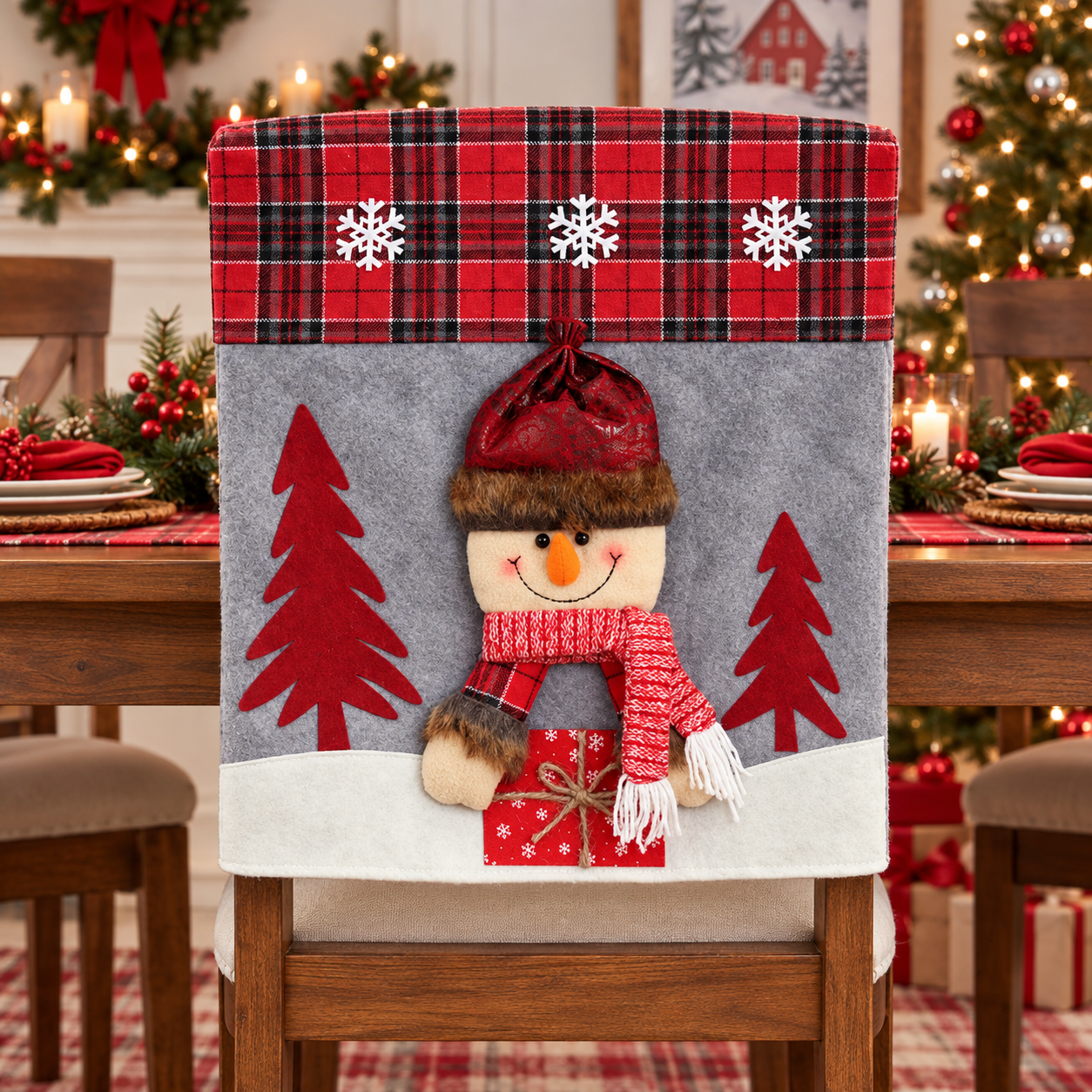 Personalized Christmas Chair Back Cover, Custom Name Santa Hat Slipcover, Gingerbread Gnome Chair Decor, Holiday Gift for Family
