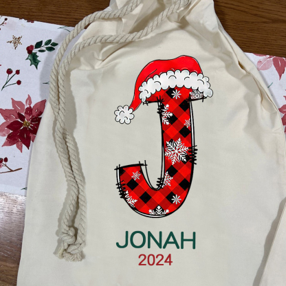 Personalized Christmas Santa Sack, Custom Name & Initial Gift Bag, Reusable Cotton Present Sack for Kids & Adults
