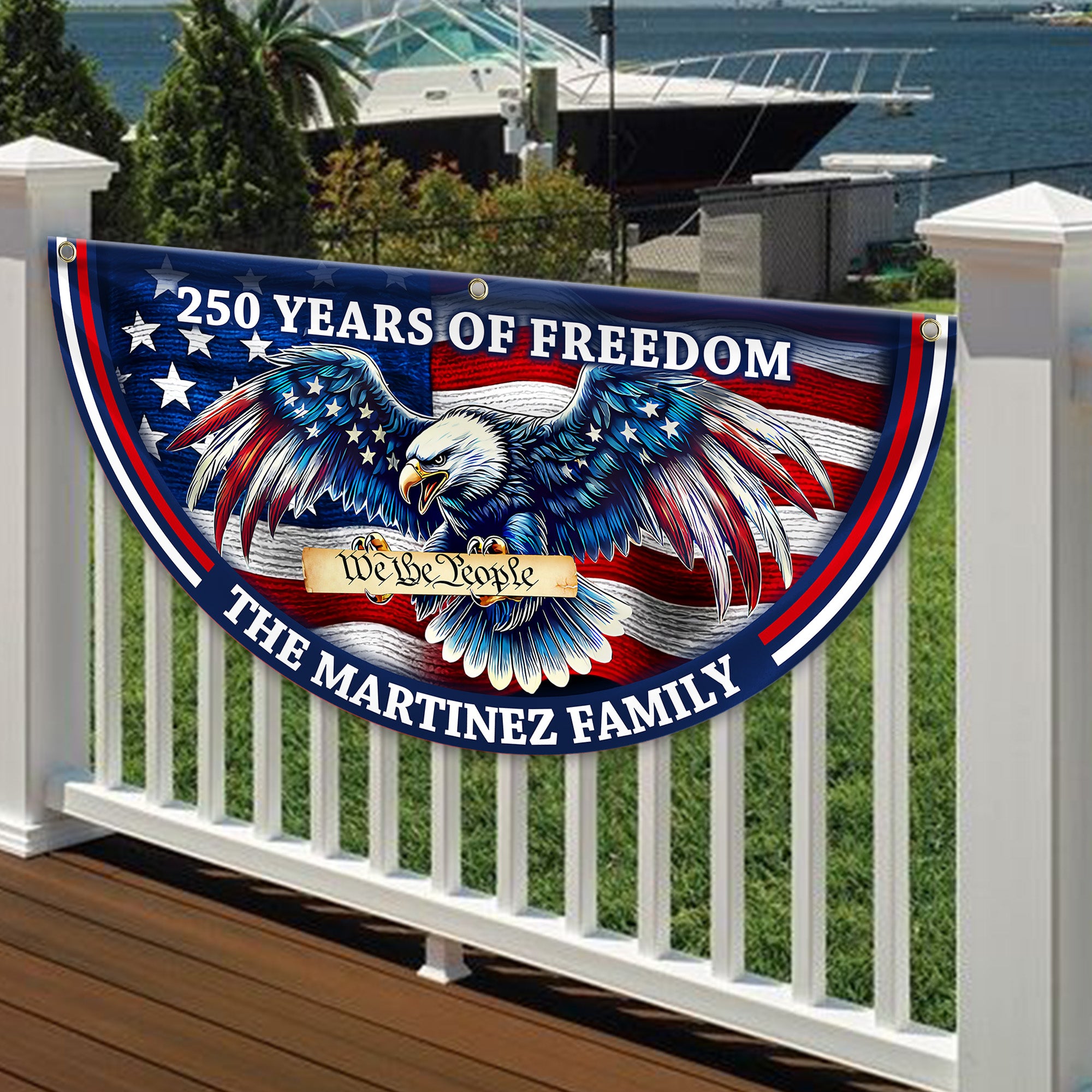 Personalized America 250th Anniversary Bunting Flag Custom Name Patriotic Eagle We The People Non-Pleated Fan Flag