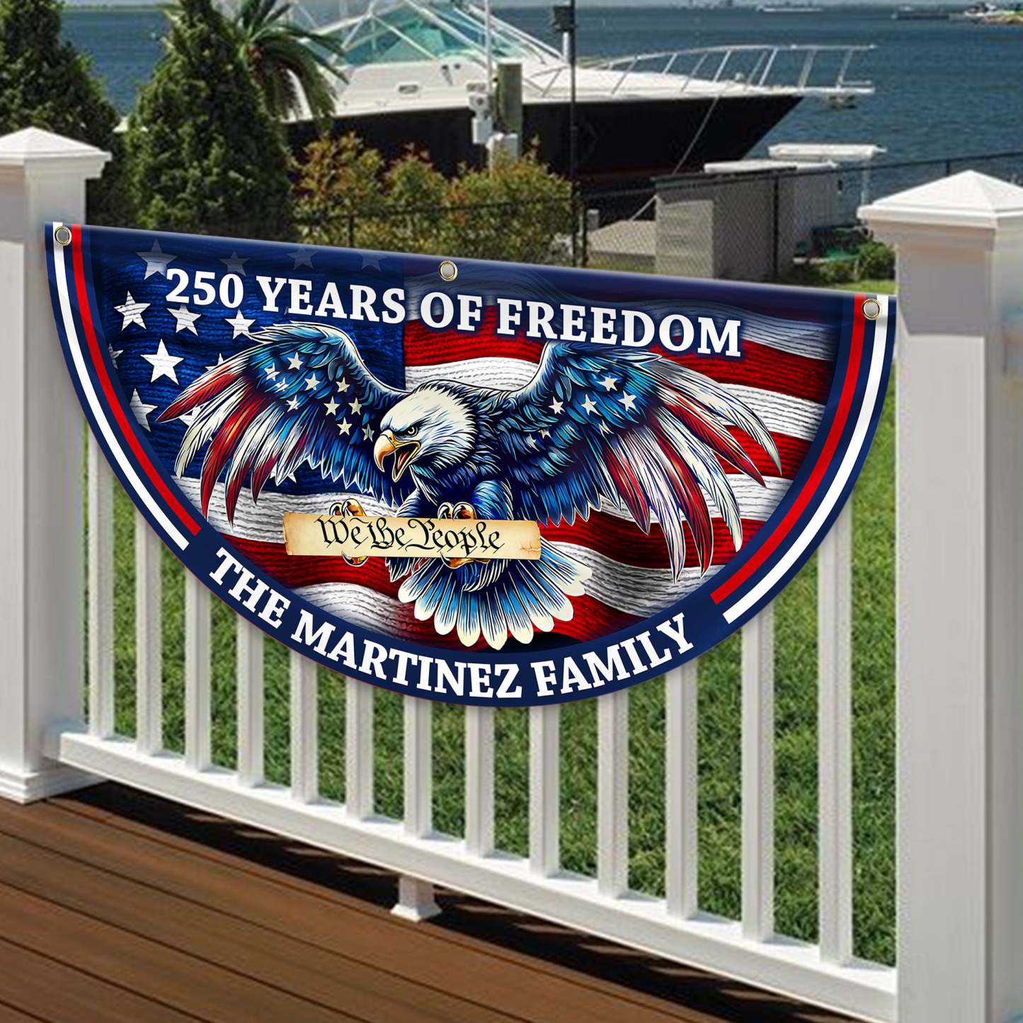 Personalized America 250th Anniversary Bunting Flag Custom Name Patriotic Eagle We The People Non-Pleated Fan Flag