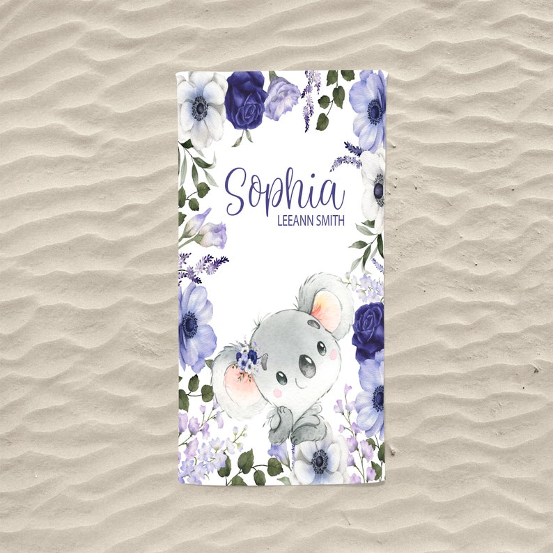 Koala Beach Towel, Custom Kid Towel, Floral Beach Towel,