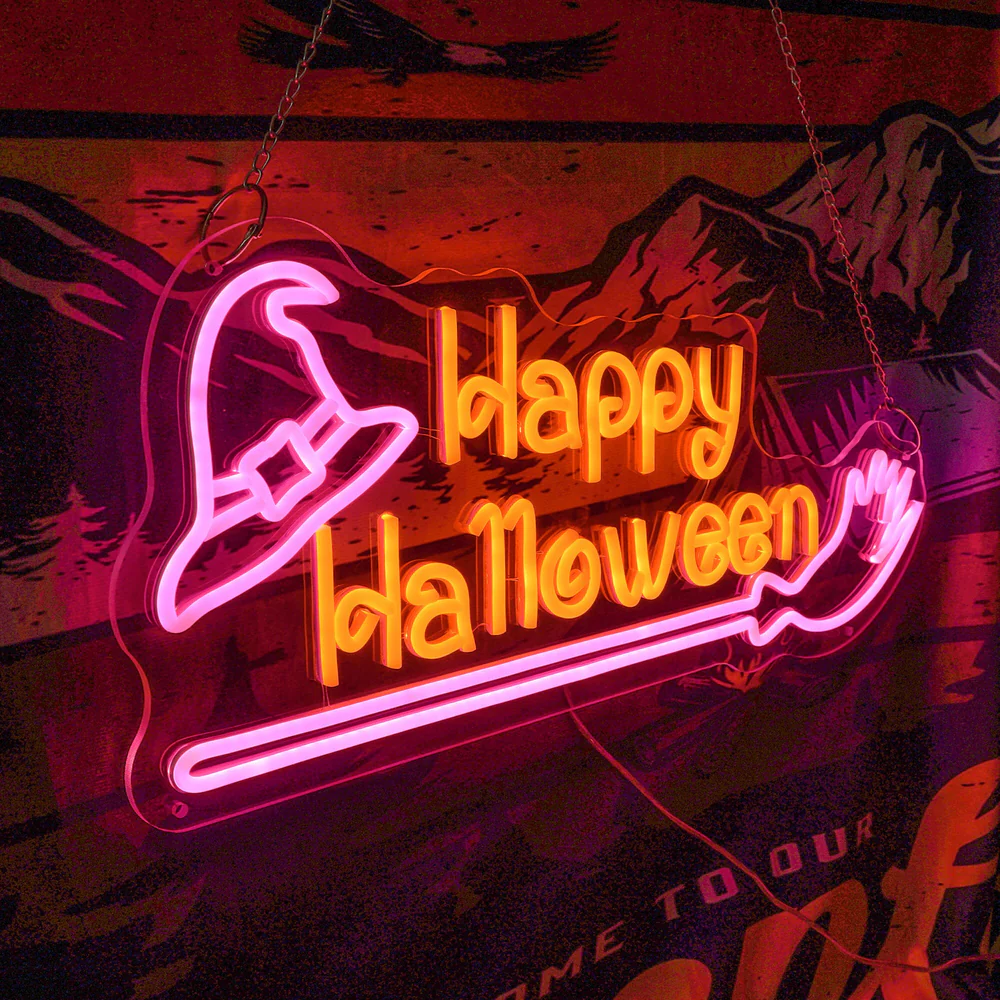 Custom Handmade Happy Halloween Neon Sign, Spooky LED Wall Decor For Party & Home