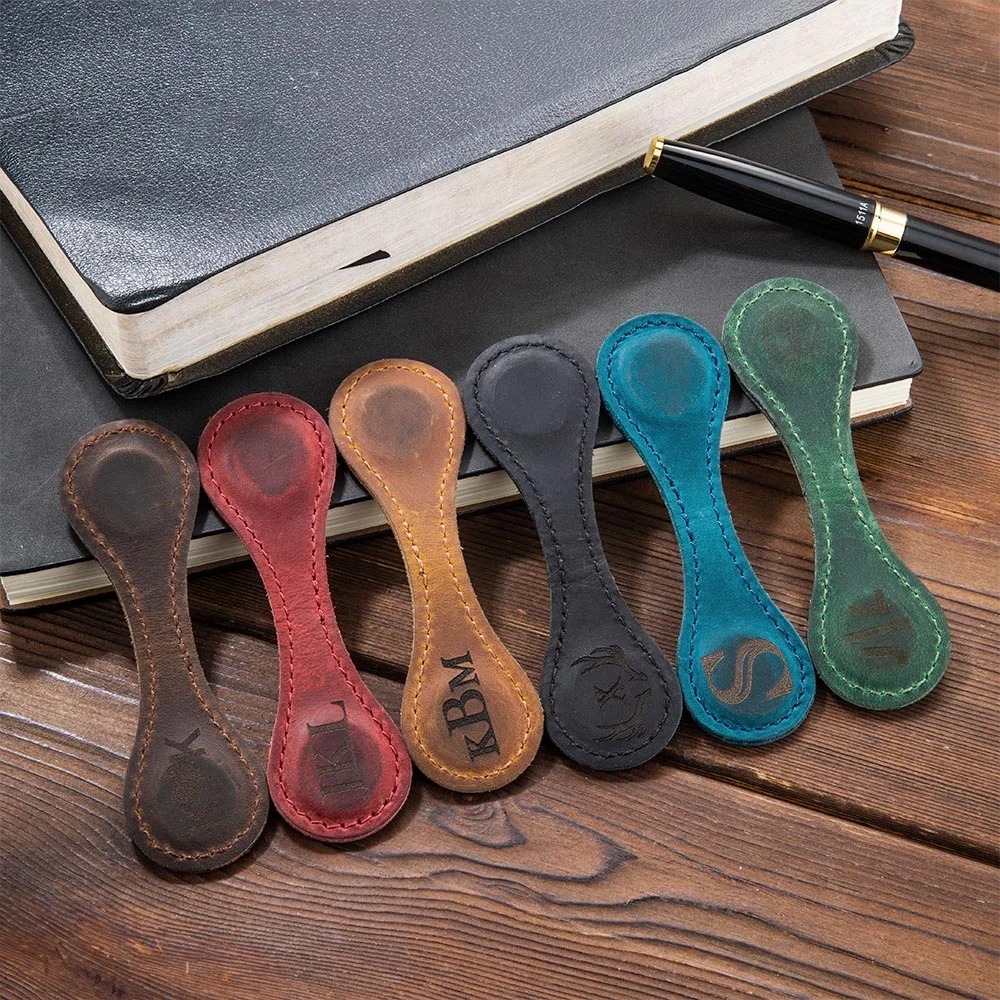 Personalized Magnetic Leather Bookmark Clip with Initial Monogram Reading Accessory Gift for Friends Bookworm