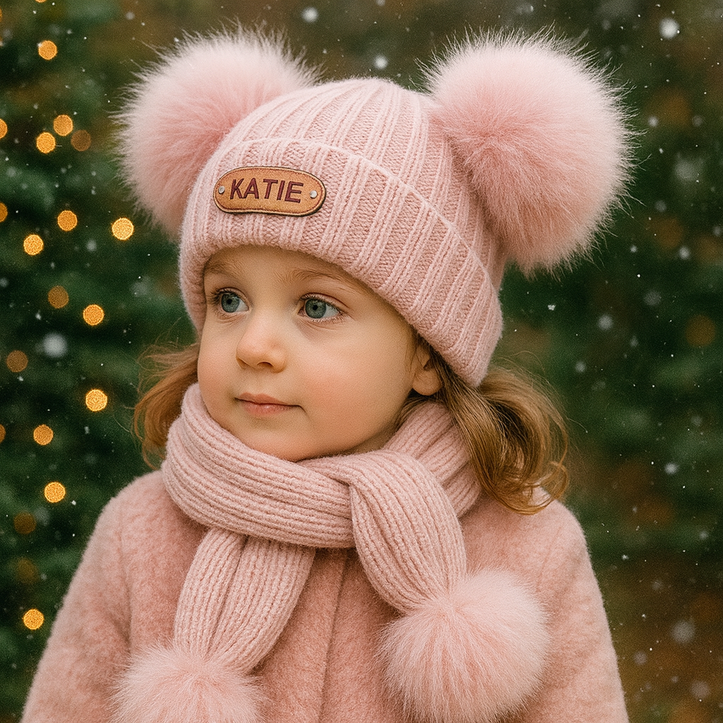 Baby First Christmas Gift Personalized Name Pom Pom Hat Personalized Baby Beanie,Newborn Baby Beanie Hat Toddler Hat Kids Engraved Name Winter Hat