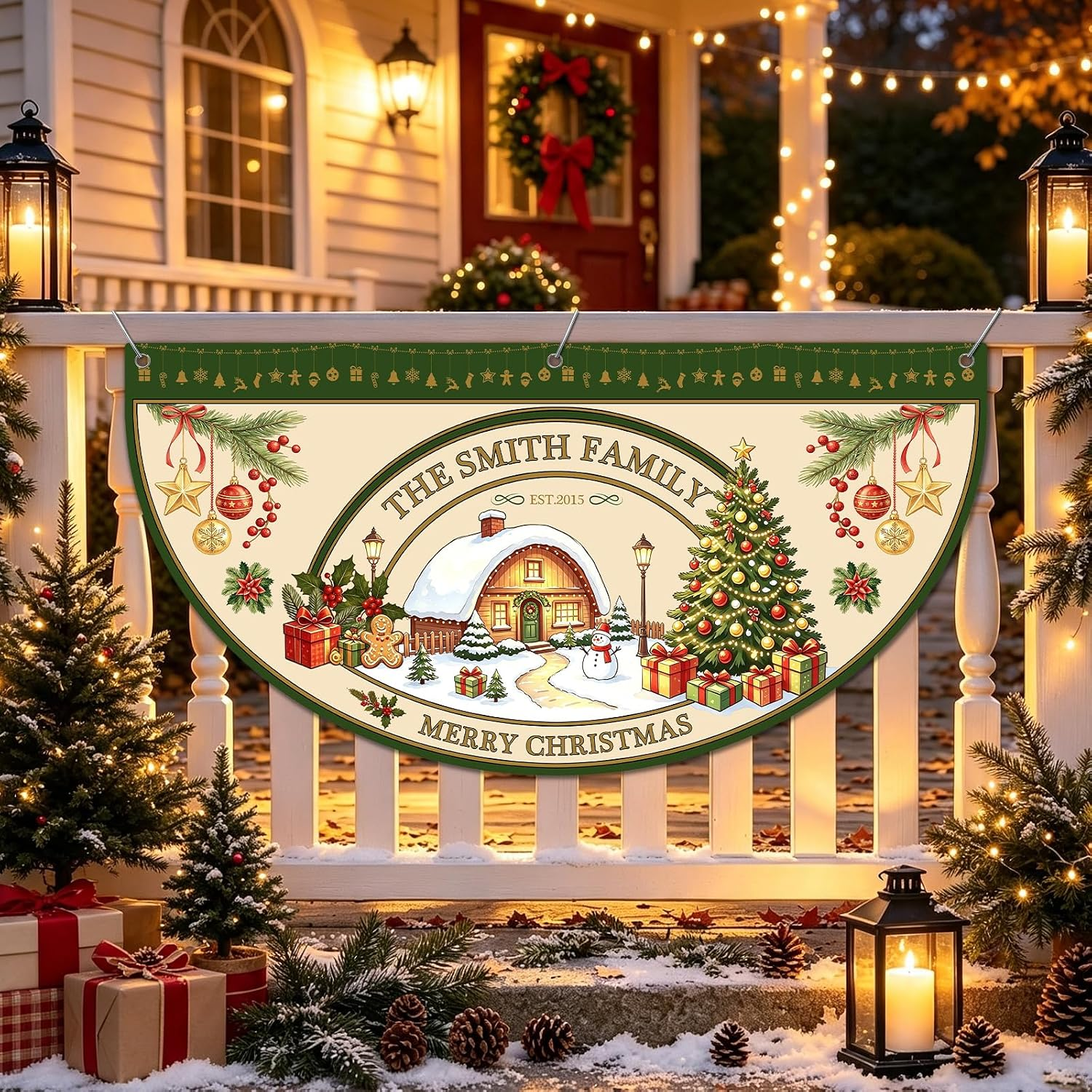 Custom Christmas Banner Personalized Christmas Bunting Party Backdrop for Indoor & Outdoor