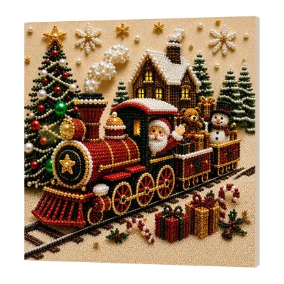 Framed Christmas Train - Pearls Painting Kit DIY Diamond Painting Pearl Dot Crafts 