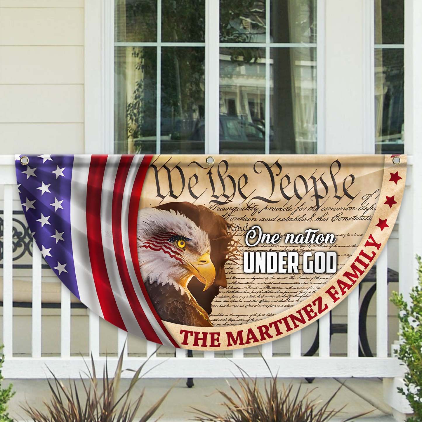 Personalized 250 Years of Freedom America Flag Personalized America 250th Anniversary Bunting Flag Personalized We The People, One Nation Under God, American Eagle Jesus Non-Pleated Fan Flag