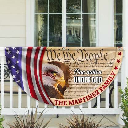 Personalized 250 Years of Freedom America Flag Personalized America 250th Anniversary Bunting Flag Personalized We The People, One Nation Under God, American Eagle Jesus Non-Pleated Fan Flag
