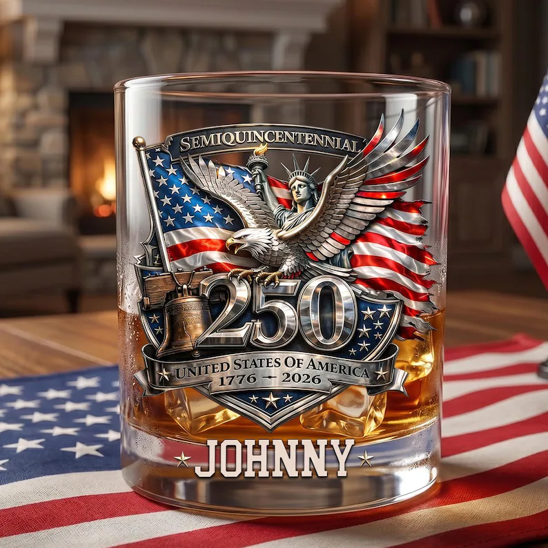 America 250th Anniversary Whiskey Glass: 1776 - 2026 Patriotic Eagle Barware, America's 250th Anniversary Gift for Dad Whiskey