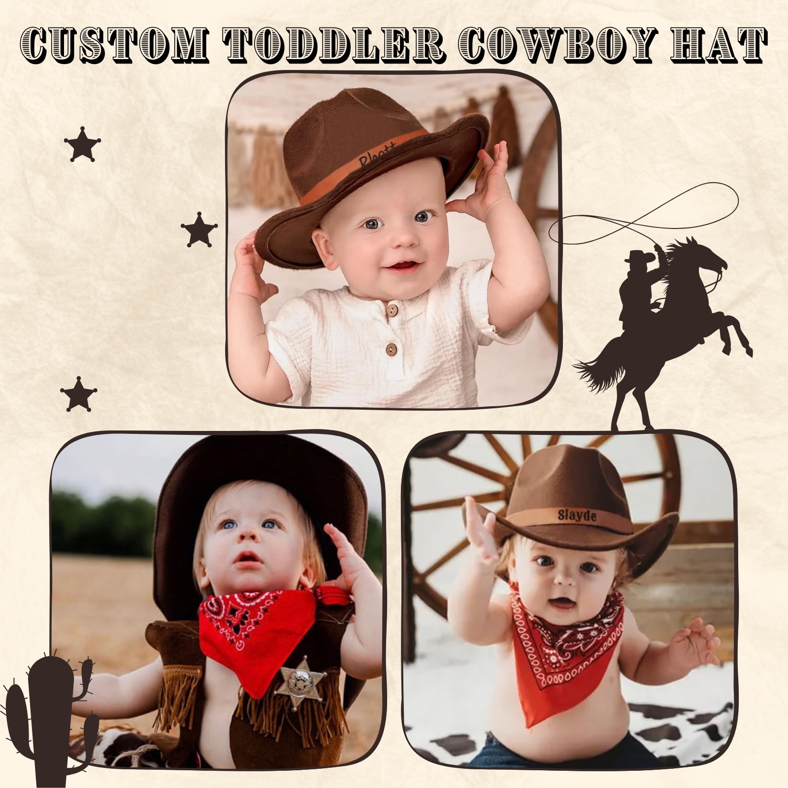 Personalized Boys Cowboy Hats for Kids Ages 2-8, Leather Hatband Camel Toddler Cowboy Hat, Western Cowgirl Hat for Girls