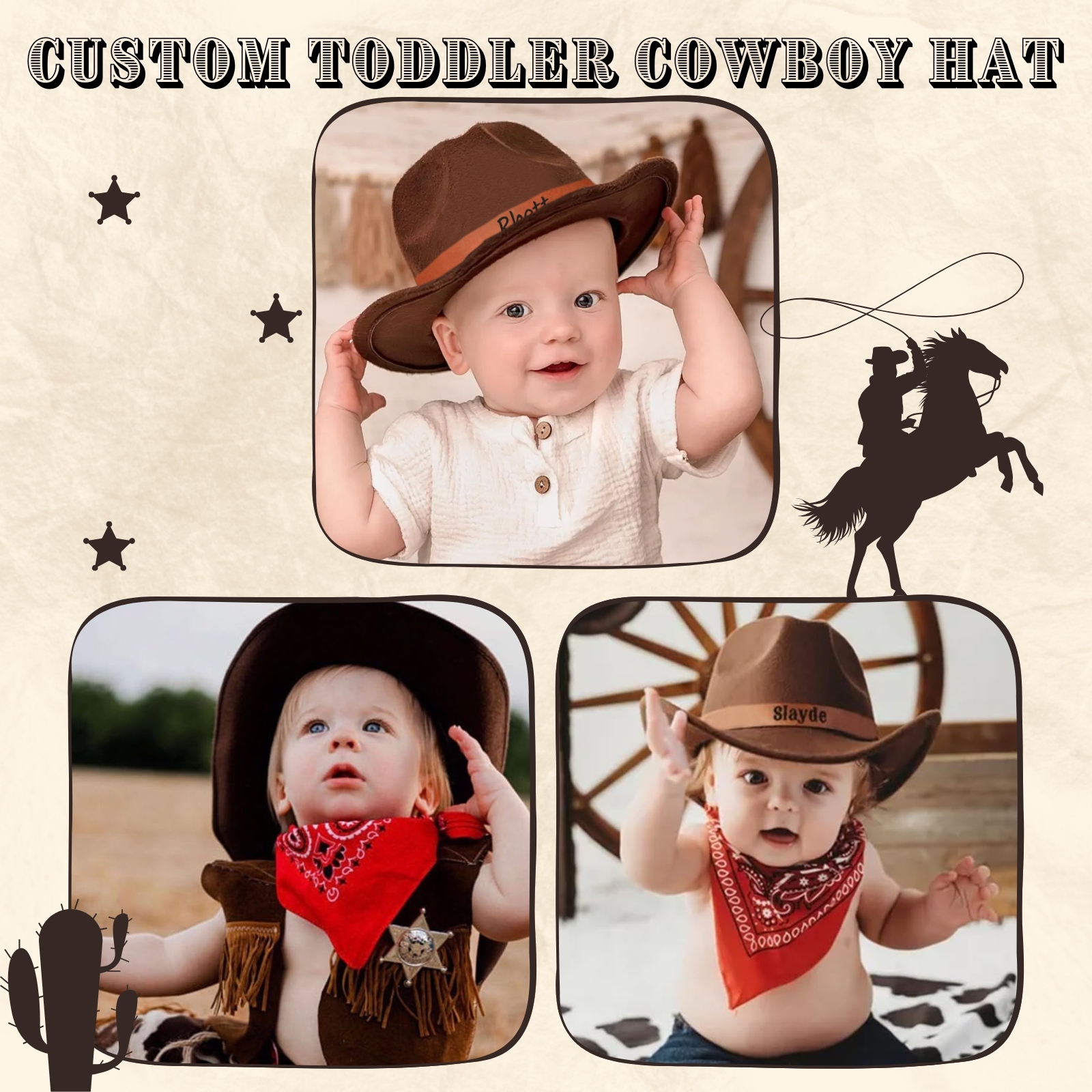 Personalized Boys Cowboy Hats for Kids Ages 2-8, Leather Hatband Camel Toddler Cowboy Hat, Western Cowgirl Hat for Girls