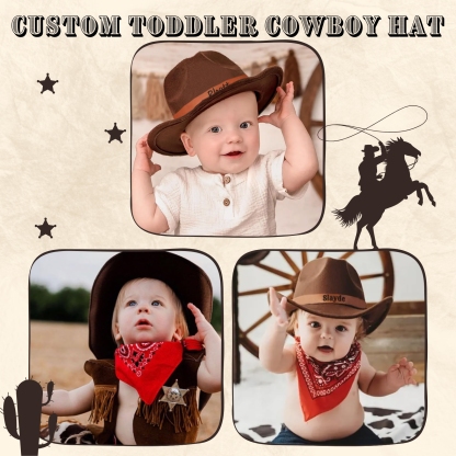 Personalized Boys Cowboy Hats for Kids Ages 2-8, Leather Hatband Camel Toddler Cowboy Hat, Western Cowgirl Hat for Girls