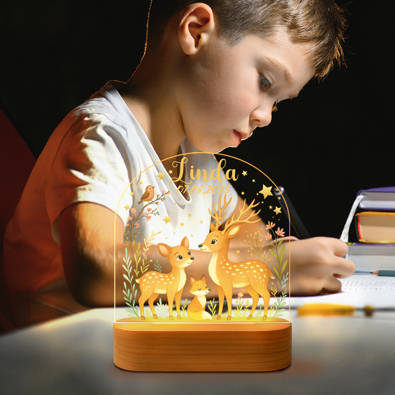 Baby Bear Pink Moon Nightlight, Kids Custom Name Lights,Kids Bedroom Nightlight