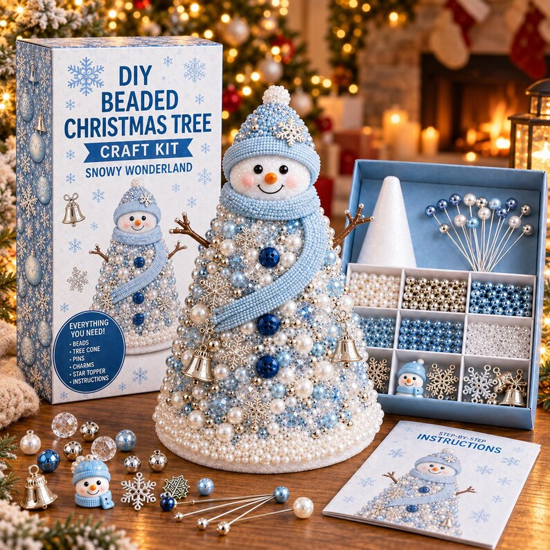 DIY Beaded Christmas Tree Craft Kit, Festive Holiday Ornament Making Set (Plastic)