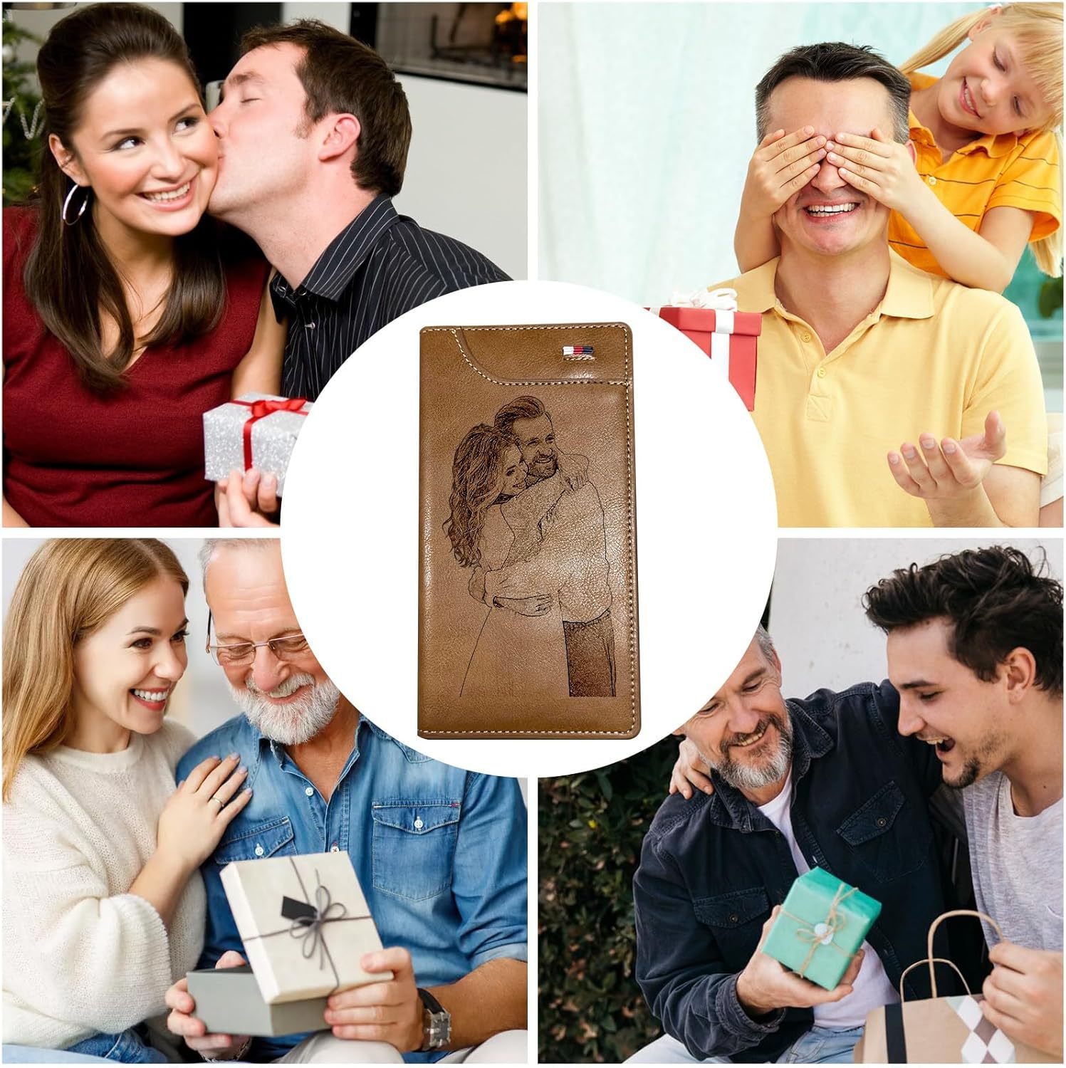 Custom Wallet for Men, Personalized Engraved Men's Wallet, Long Leather Men Wallet with Photo Name for Anniversary Birthday Wedding, Personalized Gifts for Him Dad Husband Groomsman Boyfriend