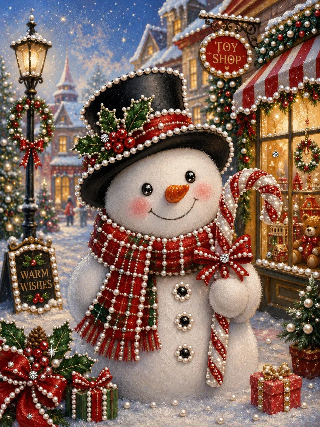 Framed Winter Snowman-Pearls Painting Kit DIY Diamond Painting Pearl Dot Crafts 