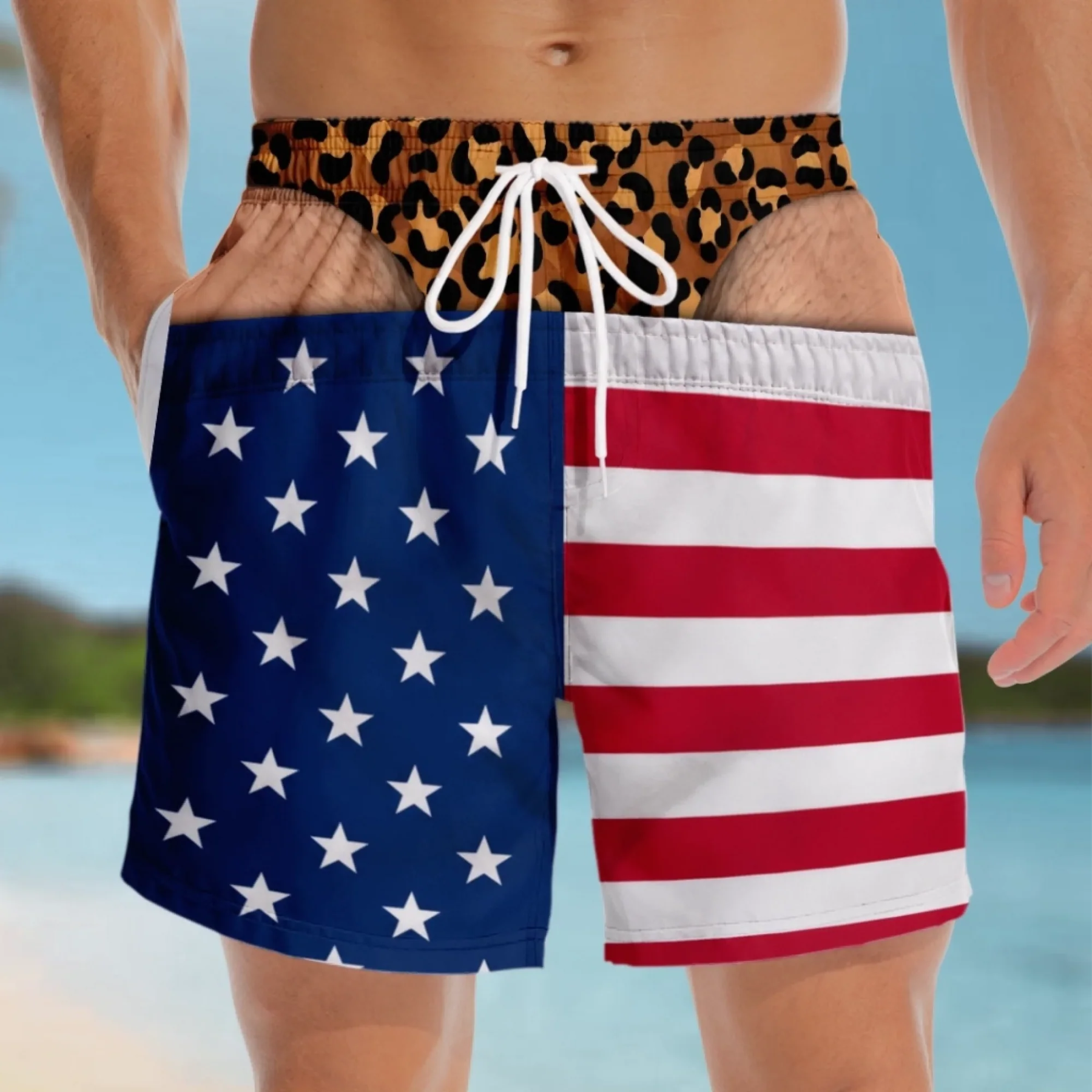 Custom Funny Patriotic Men Swim Trunks - Personalized Birthday Gifts For Husband, Son, Grandson, Brother, Grandpa, Dad, Yourself - Warning Wide Load