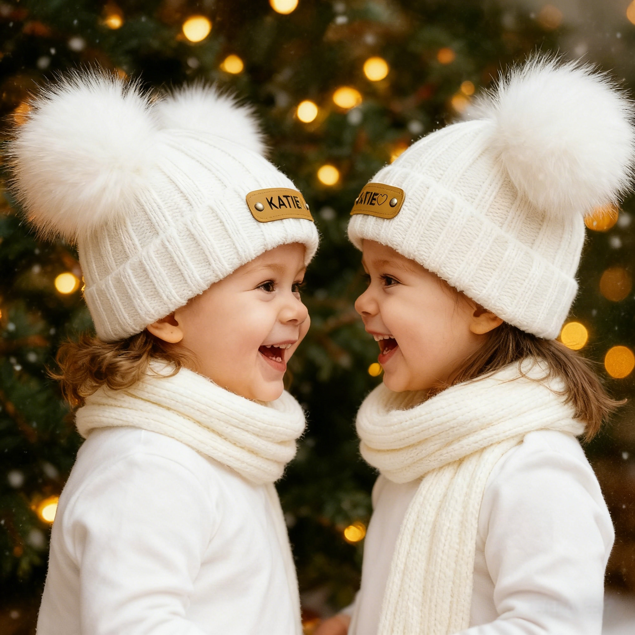 Personalized Parent & Baby Matching Pom Hat Set, Custom Name Winter Beanies for Newborn Kids Toddler Family