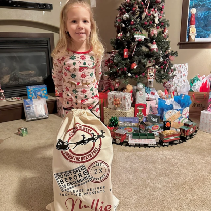 Personalized Christmas Santa Sack, Custom Canvas Gift Bag, Large Santa Present Sack for Kids, Reusable Holiday Gift Bag