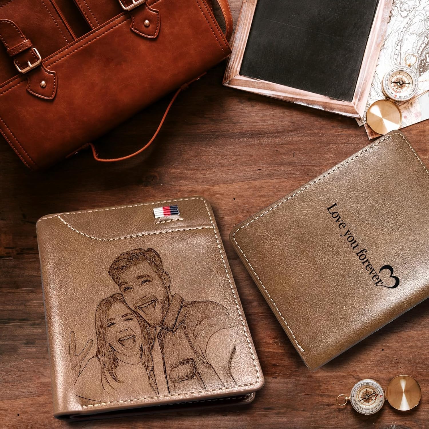 Custom Wallet for Men, Personalized Engraved Men's Wallet, Long Leather Men Wallet with Photo Name for Anniversary Birthday Wedding, Personalized Gifts for Him Dad Husband Groomsman Boyfriend