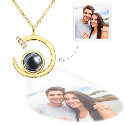 Custom Photo Projection Necklace Crescent Moon Pendant Necklace Gift for Women