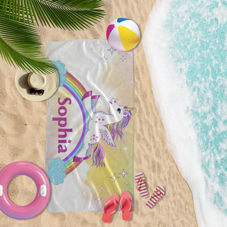 Personalized Beach Towel with Your Name, Custom Unicorn Beach Towel For Kids