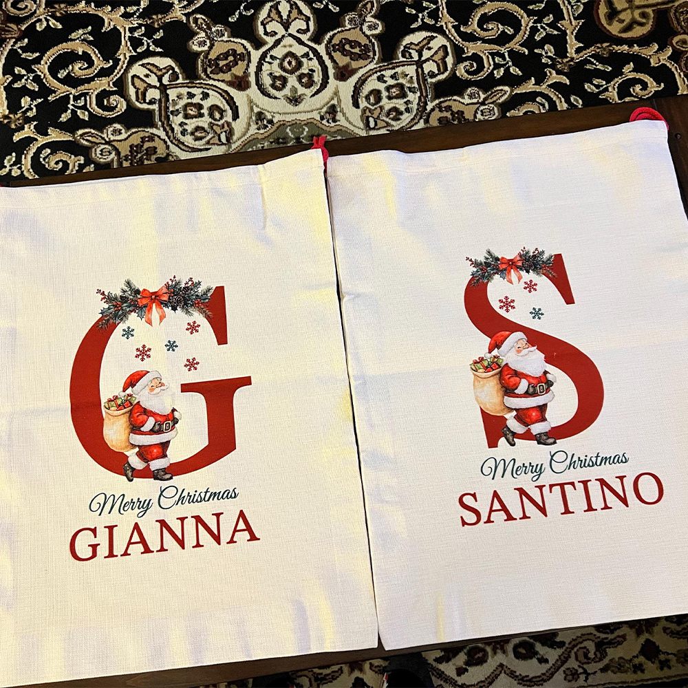 Personalized Monogram Christmas Santa Sack, Custom Canvas Gift Bag, Large Holiday Present Sack for Kids, Reusable Santa Gift Bag