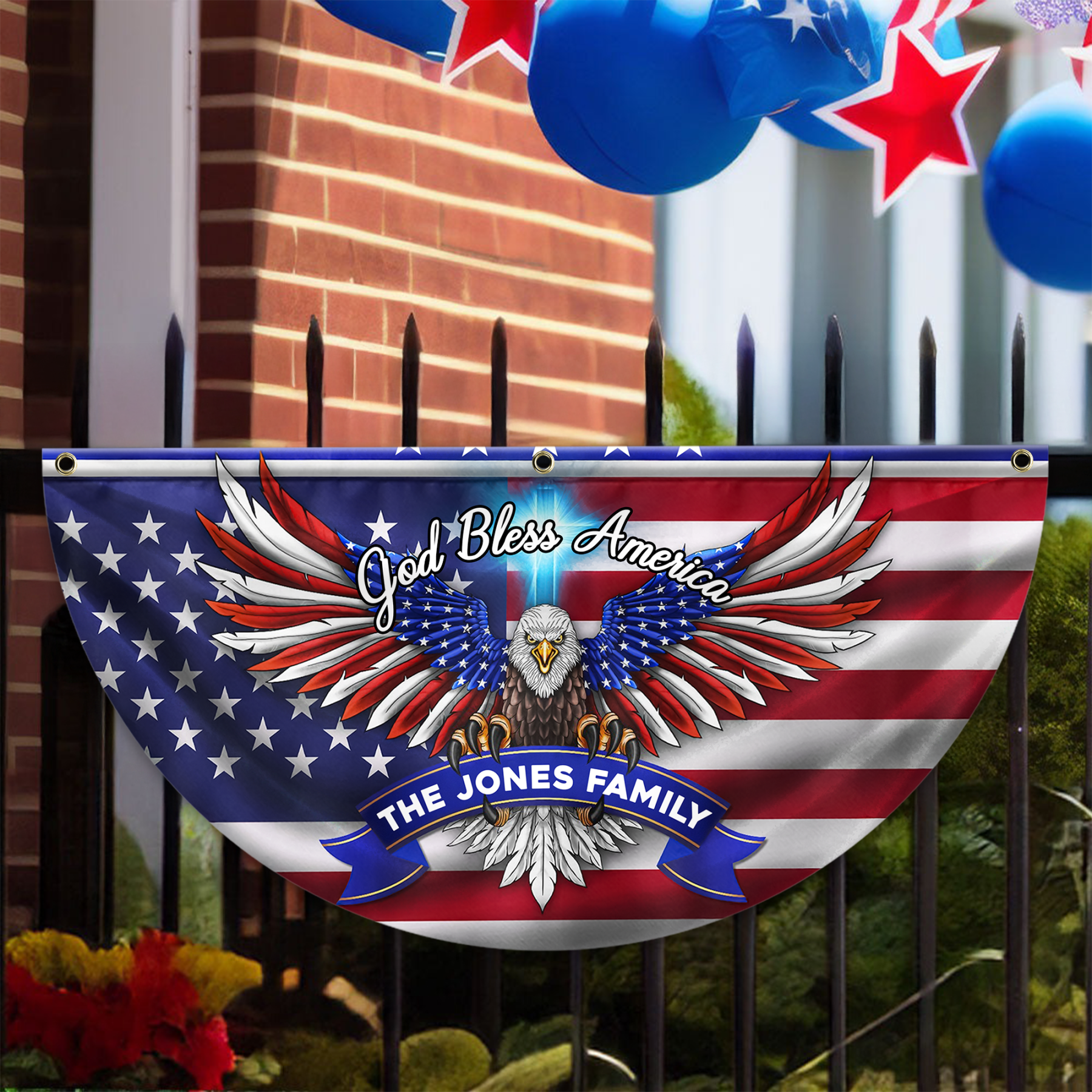 Personalized America 250th Anniversary Bunting Flag Custom Family Name Faith, Family & Freedom America 250 Years Non-Pleated Fan Flag HA75 898786