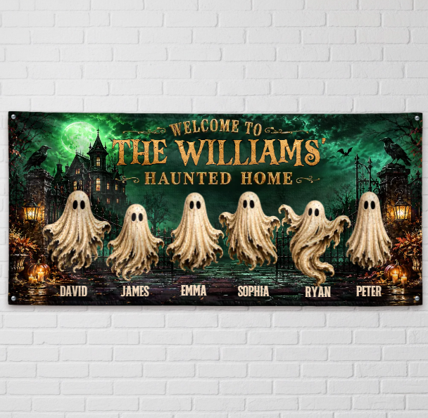 Custom Haunted Home Outdoor Banner - Personalized Halloween Decor Gifts For Mom, Dad, Brother, Sister - Beware Of Our House